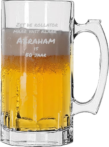 Gegraveerde bierpul 1ltr Zet de rollator maar vast klaar abraham is 50 jaar