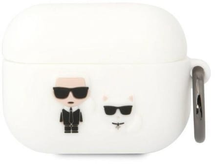 Karl Lagerfeld - Serie Karl & Choupette - Siliconen AirPods Pro Etui - Witte Kleur - Lichte Constructie