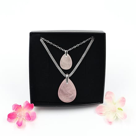 Moeder en Kind set ketting Roze kwarts