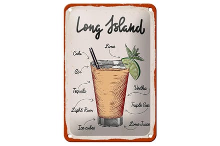 Blechschild Rezept Long Island Cocktail Recipe 12x18cm Dekoration