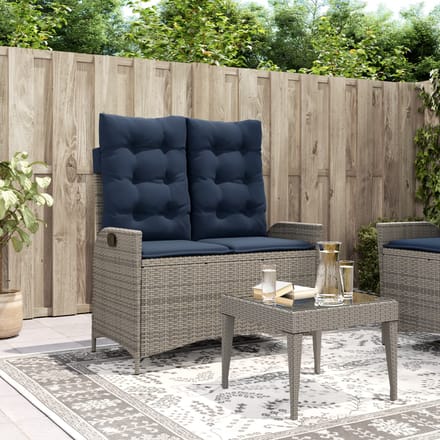vidaXL - Tuinbankje - verstelbaar - met - kussens - poly - rattan - grijs