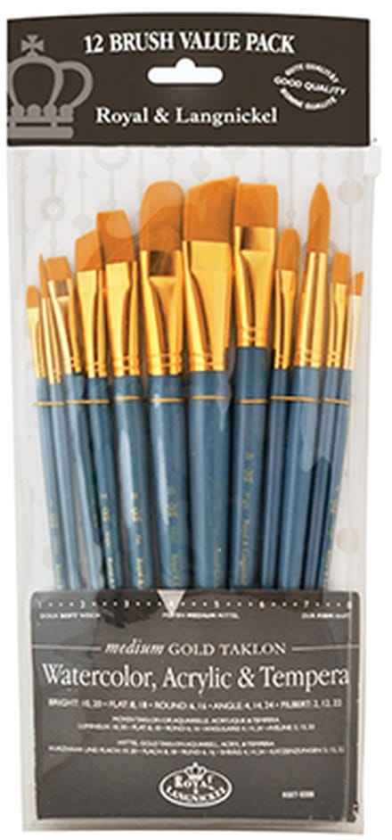 R&L Short-handle Gold Taklon Brush Set (Medium) - 12 Pack (B)
