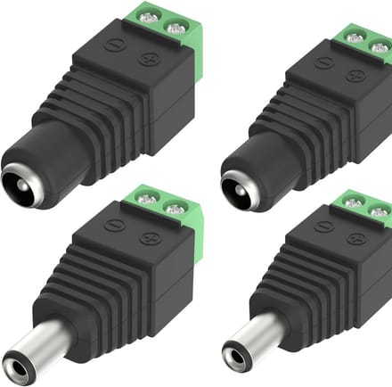 Set van 4 DC Stekker en Bus Connectoren 5,5 mm x 2,1 mm voor Camera en LED Verlichting