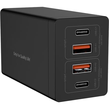 USB-laadstation GAN 65W 4-poorts laadhub snellader QC4.0 QC PD3.0 PD Type-C USB-wand US Plug