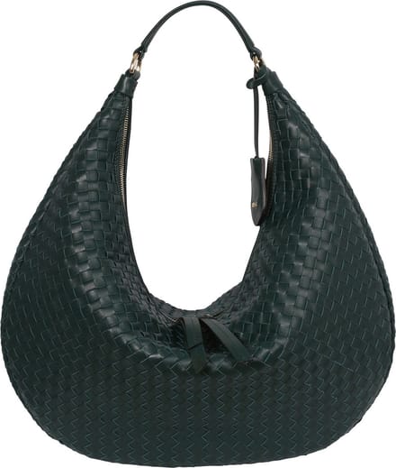 abro Leren Schoudertas Leather Piuma Weaving Hobo Bag Nana Pixie Green Donkergroen