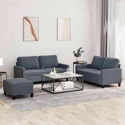 vidaXL - 3-delige - Loungeset - met - kussens - fluweel - donkergrijs