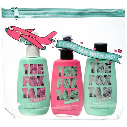The Fox Tan Jet-Setter Trio: Rapid Elixir, Mist & Watermelon Shimmer 390 Zonnecrème
