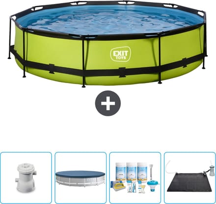 EXIT Rond Lime Frame Zwembad - 360 x 76 cm - Inclusief Pomp Afdekzeil - Onderhoudspakket - Solar Mat - Nu extra voordelig