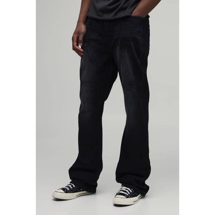 Lange Slanke Gestapelde Uitlopende Western Naad Detail Jeans | Washed Black | Size 34