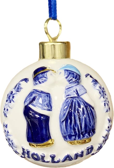 Kerstboom hanger Holland kerstbal kussend paar blauw en goud