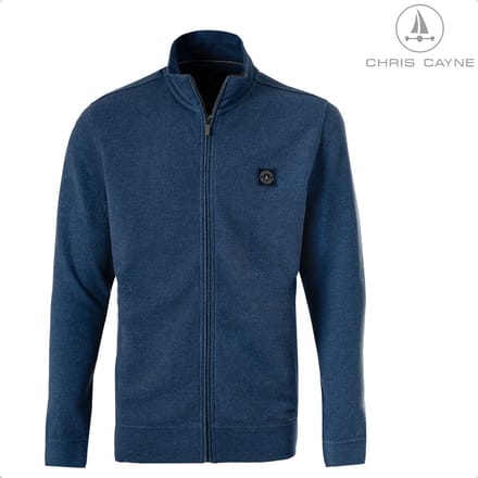 Chris Cayne vest - M - blauw melange - structuur - rits - zijzakken - mode - jacquard