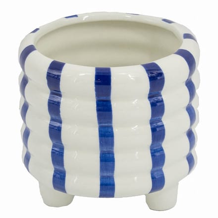 HomeBound by KY | Aardewerk bloempotje stripe dark blue | bloempotje