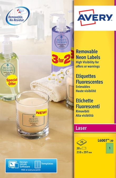 Laseretiket Avery 210x297mm - Fluo groen 20 vel 1 etiket per