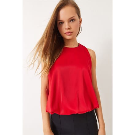 Crepe Losse Pasvorm Mouwloze Blouse met Elastische Detail