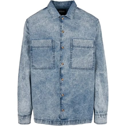 Urban Classics Overhemd -3XL- Oversized Denim light skyblue acid washed Blauw