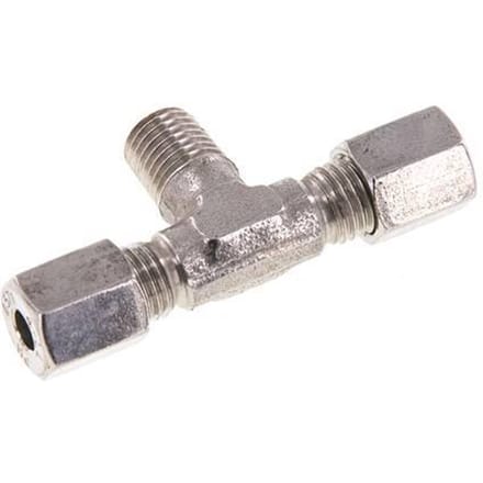 4LL & M8x1 (con) RVS T-stuk Snijringkoppeling Buitendraad 100bar ISO 8434-1