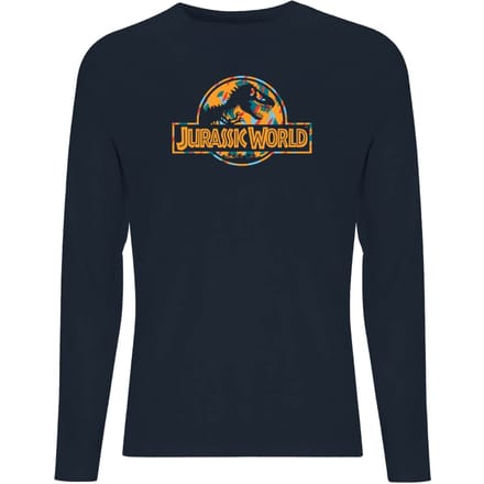 Jurassic Park Logo Tropical Men's Long Sleeve T-Shirt - Navy - L