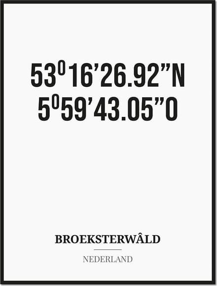 Poster/kaart BROEKSTERWÂLD met coördinaten