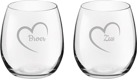 Gegraveerde Drinkglas 39cl Broer met hartje & Zus met hartje