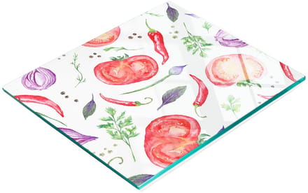 Keukenplank van gehard glas met afbeelding van tomaten en kruiden, 60x52 cm