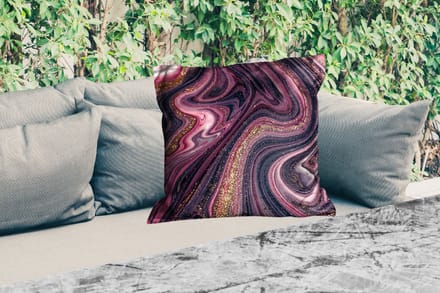 Sierkussen Buiten - Marmerlook - Roze - Paars - Goud - Luxe - Marmer - 60x60 cm - Weerbestendig