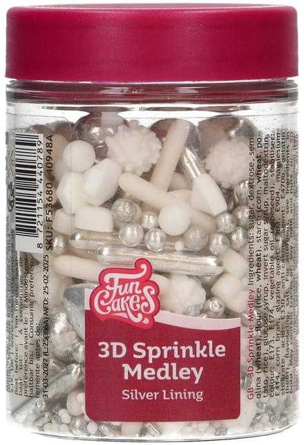 FunCakes 3D Sprinkle Medley - Silver Lining - 70g - Eetbare Taartdecoratie