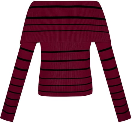 Elegante Viscose Gebreide Trui met Off-Shoulder Snit - Bordeaux - Maat S/M