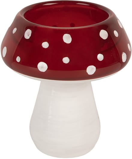 Clayre & Eef Waxinelichthouder Paddenstoel Ø 7x7 cm Rood Wit Glas Herfst decoratie