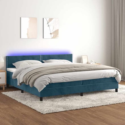vidaXL - Boxspring - met - matras - en - LED - fluweel - donkerblauw - 200x200 - cm