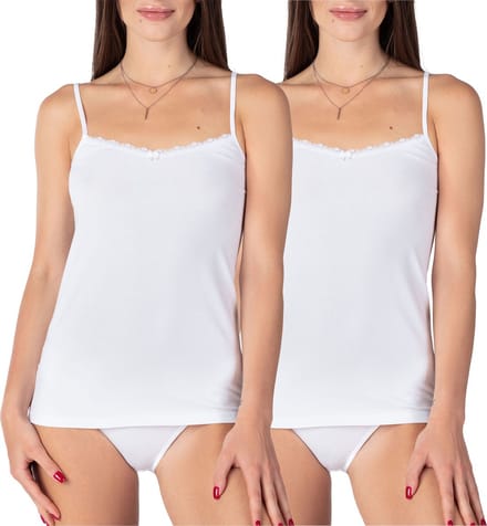 Bellivalini Dames Onderhemd - V-hals - met Kant - Katoen - BLV-BLV50-221-UW - 2Pack-Wit - 4XL