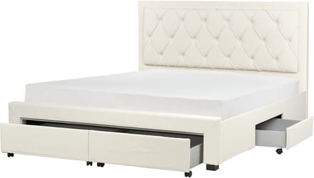 LIEVIN - Bed met opbergruimte - Lichtbeige - 180 x 200 cm - Fluweel