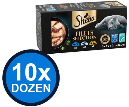 10x Sheba - Filets Witte Vis in Saus Multipack - Kattenvoer Natvoer - 6x60g