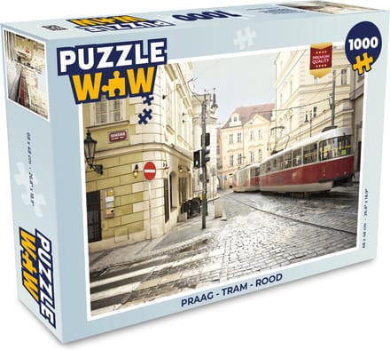 Puzzel Praag - Tram - Rood - Legpuzzel - Puzzel 1000 stukjes volwassenen