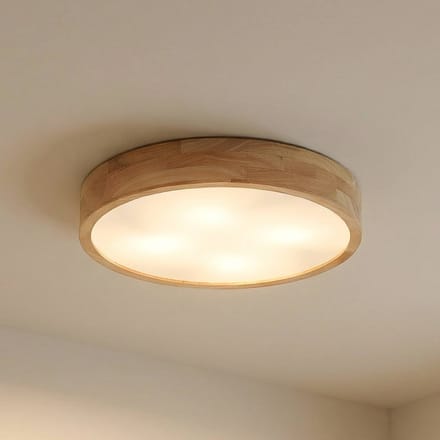 Lindby - plafondlamp hout - 5lichts - rubberhout, kunststof - H: 8 cm - E27 - licht hout, wit