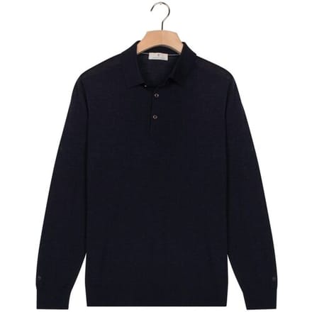 Thomas Maine Trui Polo Pullover Long Sleeve Merino Wool Single Knit Navy / male