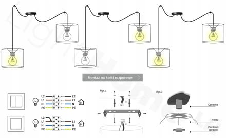 Light-Home WERONA – Hanglamp – 2-lichts – Zwart/Goud – Metalen Constructie – Verstelbare Hoogte