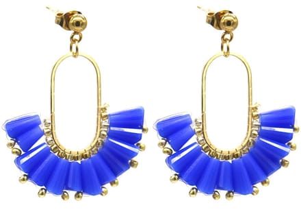 Oorbellen met Waaier - RVS - 3,5 cm - Goudkleurig en Blauw