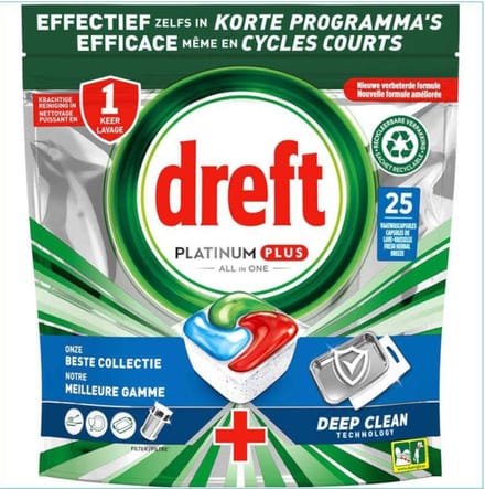 Dreft Platinum Plus - All In One - Vaatwascapsules - Deep Clean Boosted - 25 Afwasbeurten