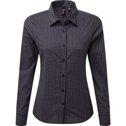 Premier Dames/dames Maxton Check Shirt met lange mouwen (Staal/Zwart)