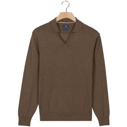 Baileys Trui No Button Polo Collar Single Knit Donker Taupe / male