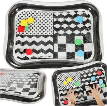 Playos® - Sensorische Watermat - Zwart / Wit - Tummy Time - Opblaasbaar - Contrast - Speelkleed - Speelmat - Sensorisch Speelgoed - Waterspeelmat
