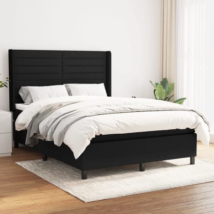 vidaXL - Boxspring - met - matras - stof - zwart - 140x200 - cm