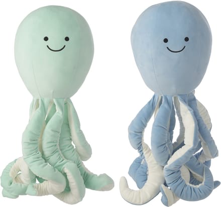 J-Line decoratie Octopus - polyester - blauw/muntgroen - set van 2
