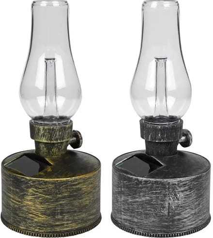 Benson Solar LED olielamp - flame effect - zilver - 21 cm - IP44
