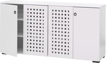 Dressoir MCW-N87, ladekast dressoir, 3D vlechtwerk design 4 deuren 9 opbergvakken 83x159x37cm ~ wit