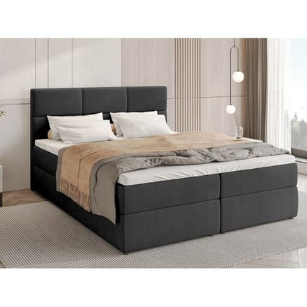 BroMARKT Boxspringbed met hoofdeinde, matras en dekmatras - BOSTON - 140x200 - donkergrijs