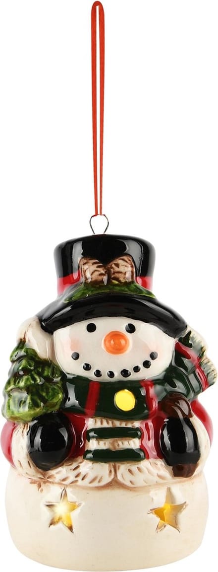Dekoratief | Hanger sneeuwman m/boompje, dolomiet, LED, 5x5x8cm | A245755