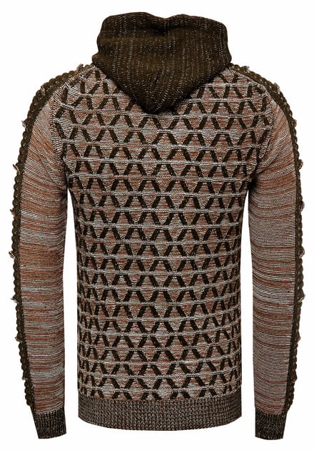 Contrasterende grof gebreide hoodie met 1/2 rits