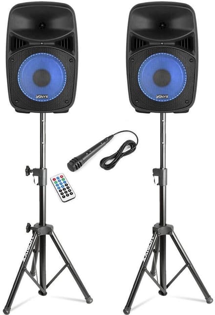 Vonyx VPS082A disco speakerset - Speakers met statieven en microfoon - Ideaal voor disco en karaoke