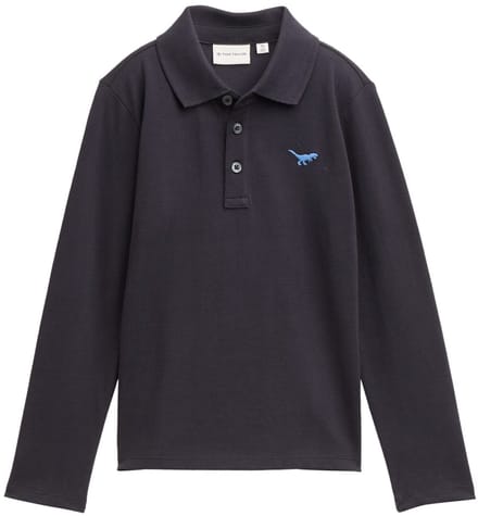 Tom Tailor - Polo met lange mouwen en borduursel - Maat 92/98 - coal grey